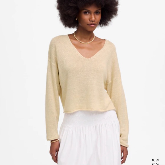 Madewell NWT Linen V-Neck‎ Sweater beach sand women’s size small - Picture 1 of 9